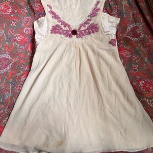 Temperley London Ivory Silk Tunic with Pink Embroidered Detail